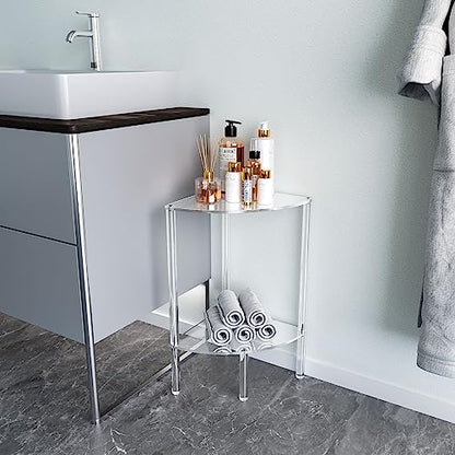 Eglaf Acrylic Corner Side Table 2 Tier - Clear End Table | Triangle Side Table, Fan-Shaped Corner Table for Living Room, Bedroom, Bathroom, 11.8'' L x 11.8'' W x 22.4 ''H - size: 2-Tier