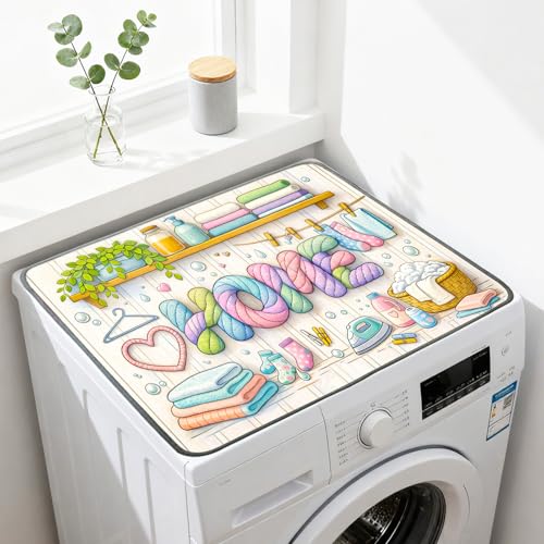 Nuxovilar Colorful Yarn "HOME" Laundry Dryer Cover for the Top, Non-slip Washer & Dryer Protector, 23.62"x19.68" Dust-proof Washing Machine Mat, Diatom Mud Polyester Top Pad for Laundry Room - color: YMi10314