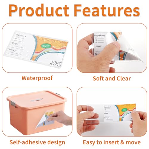 44 Pack Adhesive Pockets, Bin Labels for Storage Bins, Clear Label Holder, Index Card Holder 2x3.5 Inches, Plastic Storage Tote Labels for Organizing Bins Box Drawer - size: 2×3.5 inch