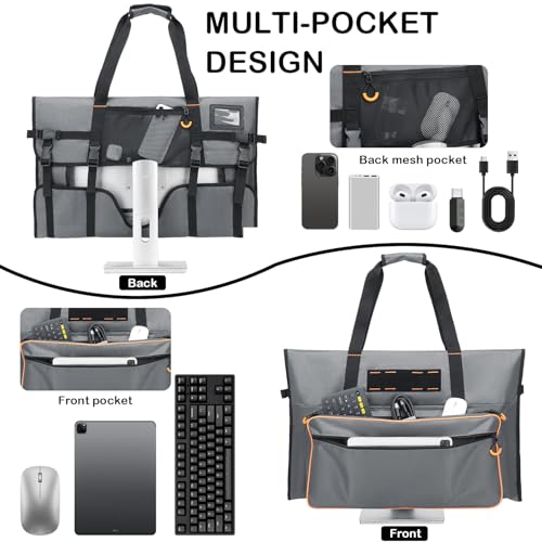 Monitor Carrying Case for 27" LCD Screen Padded Travel Monitor Carrying Bag Compatible with iMac Desktop Computer Dust Cover Bag (Grey) - color: Grey