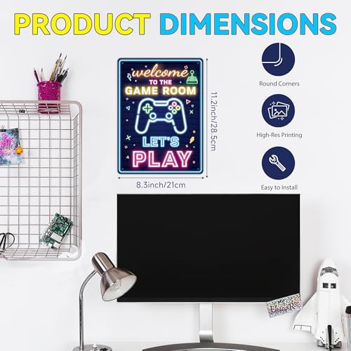 Welcome to the Game Room Wall Decor - Cool Video Game Themed Sign, Ready to Hang Neon Signs & Poster for Teen Boy Bedroom, Gamer Gift for Son, Friends, Game Lover（11 * 8inches，Rope included） - color: Welcome to the Game Room KO001
