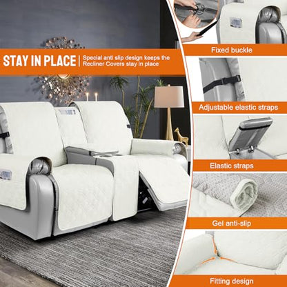VANSOFY Loveseat Recliner Cover with Console 100% Waterproof Sofa Slipcovers Non-Slip Reclining Couch Cover Split Sofa Covers Furniture Protector for Pets, Dogs(Off White) - color: Off White