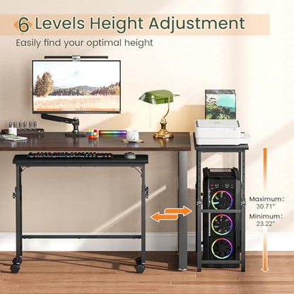 Snughome Mobile Keyboard Tray with Mouse Pad, Height Adjustment 21.6"-31.1", Keyboard Standing Desk, Rolling Under-Desk Extender with Lockable Casters, Desk Accessories for Home Office, Black - color: Black