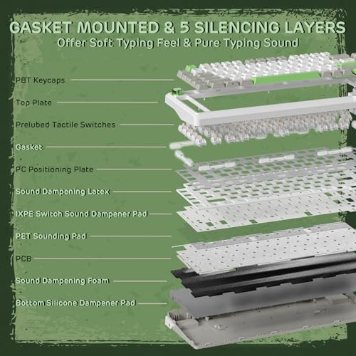 RK ROYAL KLUDGE L75 Gasket Mount Mechanical Keyboard w/Knob/Macro Keys & Touchable Nameplate, Tri-Mode 75% TKL Wireless Keyboard BT/2.4G/USB-C, Hot Swappable, Pro Software, Massive 8000mAh Battery - color: Lemon Green, size: Tactile Beige Switch