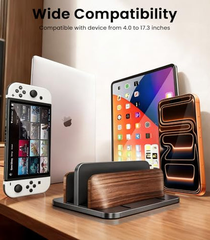 LOXP Vertical Laptop Stand, [Dual Slot Wooden + Aluminum Laptop Holder], Desktop Adjustable MacBook Stand, Adjustable Base, for MacBook Pro/Air, (up to 17.3-inch All laptops) - color: Classic Black