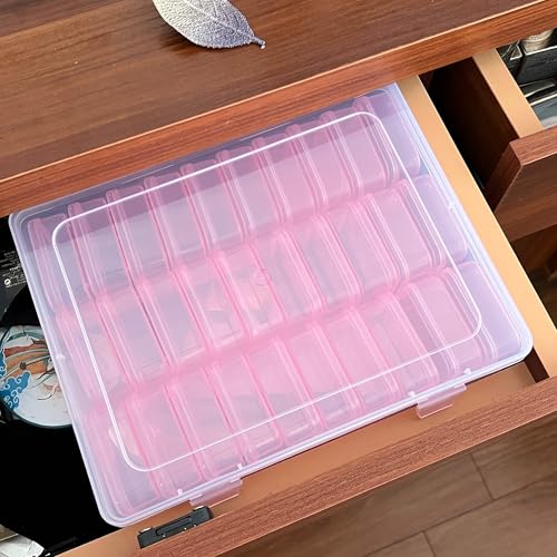 Small Clear Plastic Bead Storage Containers-Pink Plastic Box-30Pcs Craft Storage Box with Hinged Lid, 1sheet Labels, Mini Boxs for Jewelry Making, Diamond Art, Crafts, Small Parts - color: Pink