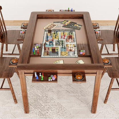 LAUSAINT HOME Board Game Table, 63" x 39" Gaming Table with Removable Table Top & Play Mat for 6 Players, Includes Detachable Cup Holders and Trays for Dining, Card, DND, Poker in Walnut - size: Rectangular Table