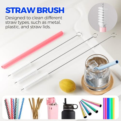 6 Pack Holikme 4 in 1 Cup Lid Cleaning Brush Set with 3 Straws, Multifunctional Bottle Brush, Silicone Cup Lid Gap Cleaner, Bristle Crevice Cleaning Brush, Red - color: Red