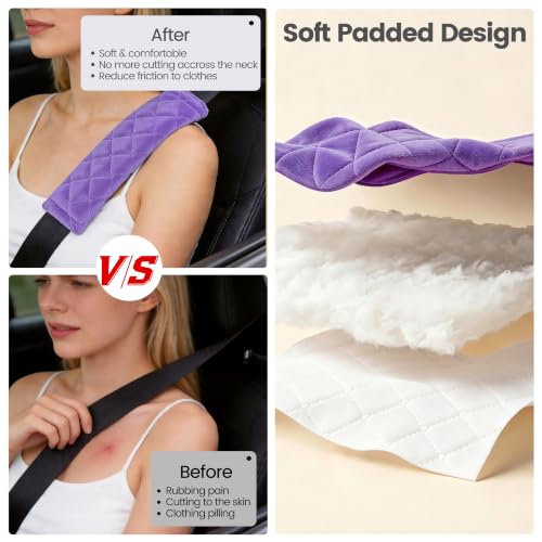 Amooca Soft Auto Seat Belt Cover Seatbelt Shoulder Pad Cushions 2 PCS Universal Fit for All Cars and Backpack for a More Comfortable Driving Violet - color: Violet