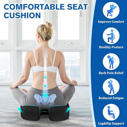 CushyOasis Seat Cushion, Gel Chair Cushions, Office Chair Cushions, Anti-Slip Bottom & Removable Cover Tailbone Pain Relief Cushion, Memory Foam Seat Cushion, 5.28 in Thick (Black) - color: Black, size: X-Large
