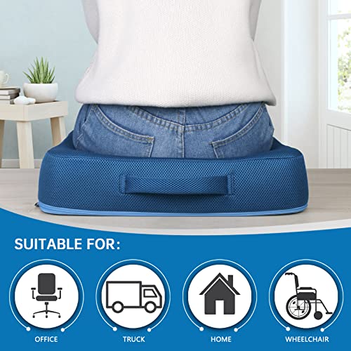 YOUFI Thick Memory Foam & Gel Seat Cushion, 18"X16"X4" Large Chair Cushion for Wheelchair Mobility Scooters, with Non-Slip Bottom and Carry Handle (Blue) - color: Blue