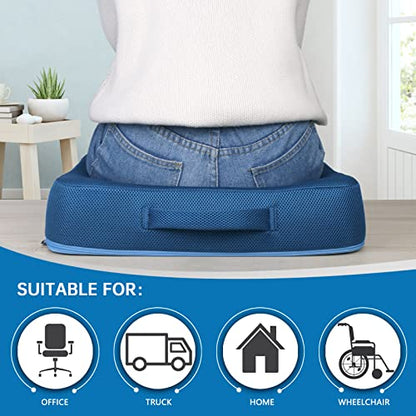 YOUFI Thick Memory Foam & Gel Seat Cushion, 18"X16"X4" Large Chair Cushion for Wheelchair Mobility Scooters, with Non-Slip Bottom and Carry Handle (Blue) - color: Blue