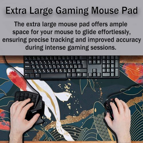 Japanese Fish Mouse Pad Abstract Oriental Japanese Asian Keyboard Mat Large Gaming Mousepad for Desk,Office,Bed 35.4"X15.7" - color: koi fish
