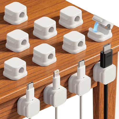 Mayski 12 Pack Magnetic Cable Clips, One-Hand Operation, Adhesive Cord Holder with Replacement Pads, 7.5mm Slot, for Home Office Desk, Car, Wall