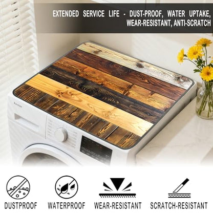 Nuxovilar Rustic Wood Plank Dryer Cover for the Top, Non-slip Washer & Dryer Protector, 23.62"x19.68" Dust-proof Washing Machine Mat, Diatom Mud Polyester Dryer Top Pad for Laundry Room - color: YMi00235-A
