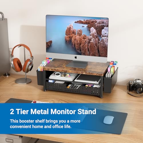 Monitor Riser, Laptop Stand for Desk, Office Desk Organizer and Accessories, Computer Monitor Stand, Desktop Shelf with Drawer and Pen Holder, Printer Stand for Home, Office, Dorm (Brown) - color: Brown-Regular