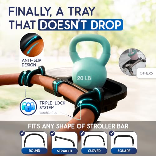 Universal Stroller Snack Tray with Cup Holder 2 in 1 - Stroller Tray Attachment for Baby & Toddler - Baby Stroller Accessories - Fit Most Strollers, Dishwasher Safe with Dust Cover & Silicone Arms