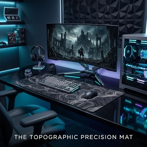 AQQA Mouse Pad,Extended Large Gaming Mousepad mat with Non-Slip Rubber Base,Topographic Map Lines Contour Geographic Background,for Gaming Office Laptop Computer Men Women(29.5x16 Inch,Black) - color: Black, size: 16L x 29.5W inches