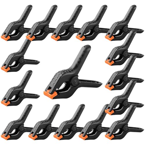 16 Pack Pool Cover Clamps for Above Ground Pools, 4.7 Inch Spring Clamps for Winter Swimming Pool Cover, Heavy Duty Wind Guard Clamps, Plastic Clips for Backdrop Crafts Photography (2 in Jaw Opening)