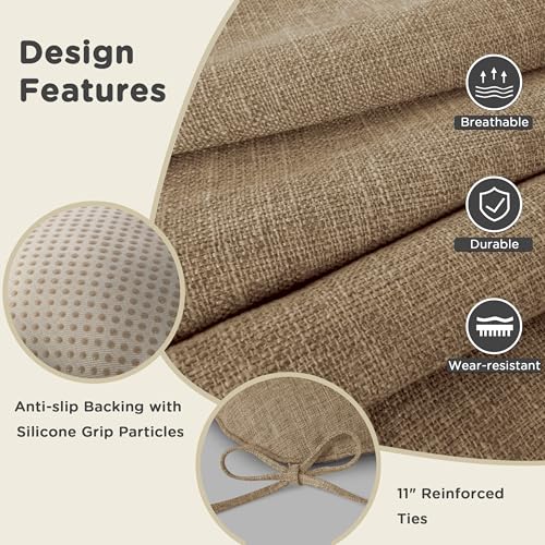AddGrace Chair Cushions for Dining Chairs Set of 1 Kitchen Seat Cushions with Ties and Non Slip Backing Tufted Indoor Seat Pad for Kitchen Dining Room 18" x 17" x 3" Light Brown - color: Light Brown