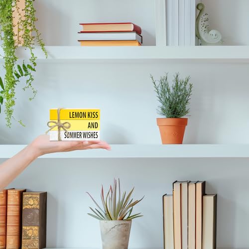 Mini Decorative Books For Home Decor, Small Summer Colourful Faux Wood Book Stack Decors, Lemon Kiss And Summer Wishes Stack Book Decor, Stack Book For Home Dinner Hall Kitchen, Three Pieces -A(35) - style: Country
