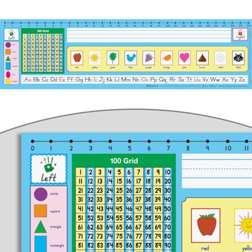 Really Good Stuff 24PK Zaner-Bloser 100-Grid with Number Line Self-Adhesive Vinyl Desktop Reference Nameplate with Left and Right Handprints, Shapes and Colors - color: Light Blue