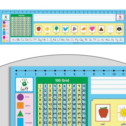 Really Good Stuff 24PK Zaner-Bloser 100-Grid with Number Line Self-Adhesive Vinyl Desktop Reference Nameplate with Left and Right Handprints, Shapes and Colors - color: Light Blue