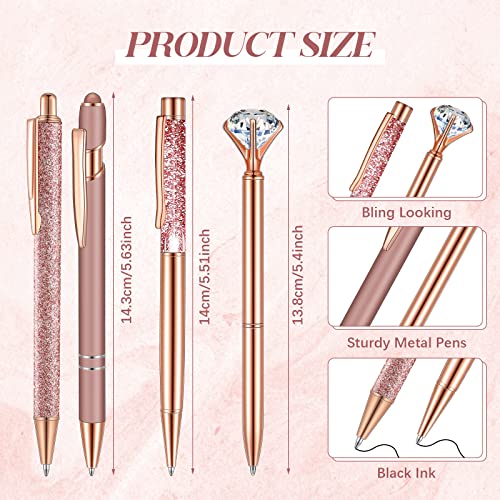 Sabary 8 Pcs Rose Gold Pens with Pen Holder for Desk Glitter Crystal Diamond Cute Ballpoint Fancy Pencil Holder Bling Desk Organizer for Women Girls School Office Supplies Wedding Graduation Gifts - color: Rose Gold