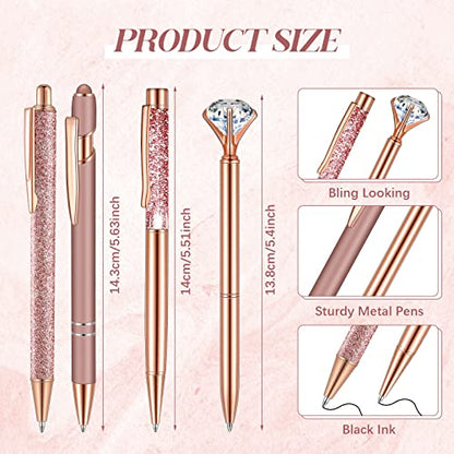 Sabary 8 Pcs Rose Gold Pens with Pen Holder for Desk Glitter Crystal Diamond Cute Ballpoint Fancy Pencil Holder Bling Desk Organizer for Women Girls School Office Supplies Wedding Graduation Gifts - color: Rose Gold