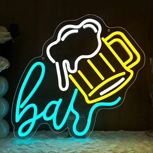 W-BAR Neon Sign, LED Beer Bar Neon Light for Wall Decor, USB Powered Dimmable Neon Beer Mug Sign for Man Cave, Home Bar, Pub, Garage, Party, Bar Decorations Gift - color: W-BAR