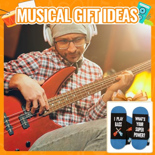 HAPPYPOP Music Gifts for Music Lovers - Guitar Saxophone Violin Socks for Musicians Players - color: Bass Super Power