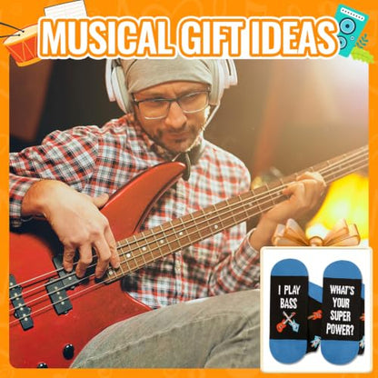HAPPYPOP Music Gifts for Music Lovers - Guitar Saxophone Violin Socks for Musicians Players - color: Bass Super Power