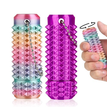 Little Ouchies Pain Stim Fidget Toy, 3D Printed Pocket Spiky Keychain with Clicker Button Spinner Sensory Toys for Anxiety Focus & Stress Reduction Novelty Gifts(Rainbow + Purple) - color: Rainbow + Purple