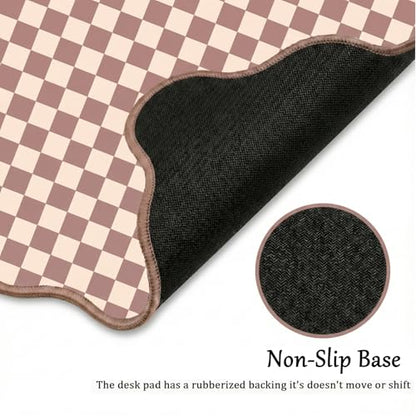 Scalloped Desk Mat Extended Large Cute Mouse Pad Big Desk Pad XXL Aesthetic Plaid Mousepad Checkered Gaming Mouse Pad for Computer Keyboard and Mouse Laptop Home Office 35.4X15.7Inches Brown Khaki - color: Brown, size: 35.4" x 15.7"