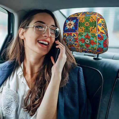 Colorful Print Car Headrest Covers Personalized Mexican Car Seat Head Rest Protector for Women - color: Colorful Mexican