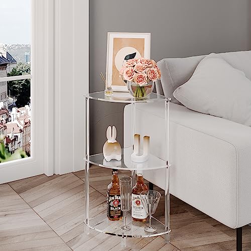 Eglaf Acrylic Triangle End Table - 3 Tier Corner Side Table, Fan-Shaped | Small Corner Table for Living Room, Bedroom, Bathroom - 11.8'' L x 11.8'' W x 26 ''H - size: 3-Tier