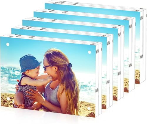 HELPLEX Acrylic Picture Frames 2.5x3.5, 5 Pack Magnetic Double Sided Clear Frameless Frame, 20mm Thick Free Standing Desktop Display Holder for Instant Photo Instax Mini Wallet Size 2x3 Pictures - size: 2.5x3.5(5 PACK)