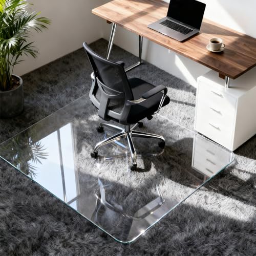 Vicwe Glass Chair Mat for Carpet,46"x55" Tempered Glass Office Chair Mat,1/5" Thick Glass Chair Mat with Rounded and Polished Edges,Smooth Glide for Carpet & Hardwood Floor Protection - size: 46"x 55"x 1/5"Thick