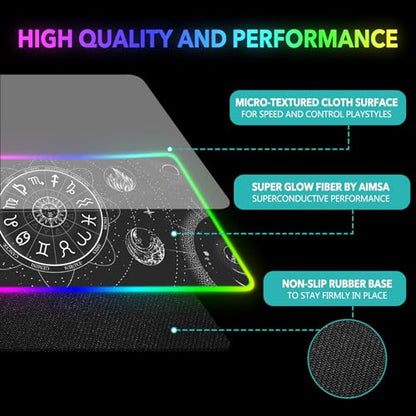 AIMSA RGB LED Gaming Mouse Pad, 14 Modes Glow Pad, Extra Large Gaming Mousepad, 35.4 x 15.8 inch Extended Big Waterproof Keyboard Mouse Pad Mat, Black Cosmic Constellation Magic - color: Black Cosmic Constellation Magic