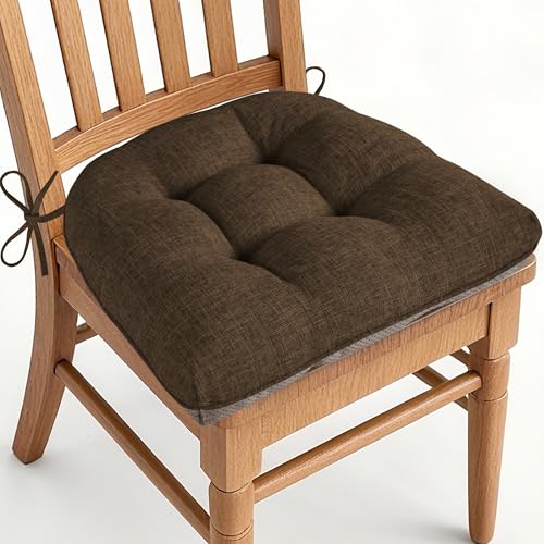 AddGrace Chair Cushions for Dining Chairs Set of 1 Kitchen Seat Cushions with Ties and Non Slip Backing Tufted Indoor Seat Pad for Kitchen Dining Room 18" x 17" x 3" Coffee - color: Coffee