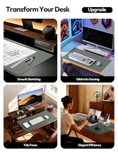 YSAGi Leather Desk Protector, Office Mat, Large Mouse Mat, Non-Slip PU Leather Blotter, Laptop Desk Pad, Waterproof Writing Pad for Office and Home (Dark Green, 35.4" x 17") - color: Dark Green, size: 35.4" x 17"