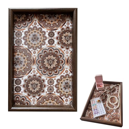 MIUPOO Wood Flat Jewelry Tray,Perfume Key Trinket Ring Trays,Bathroom Vanity Tray,Wooden Valet Trays,Boho Wall Art Wooden Bohemian Wall Decor, 1 Piece. (Sunflower, M) - color: Sunflower, size: Medium