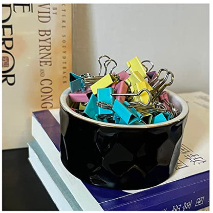 Ceramic Paper Clip Holder Ceramic Paper Clip Dispenser Organizer for Office Desk Binder Clip Holder (Black) - color: Black