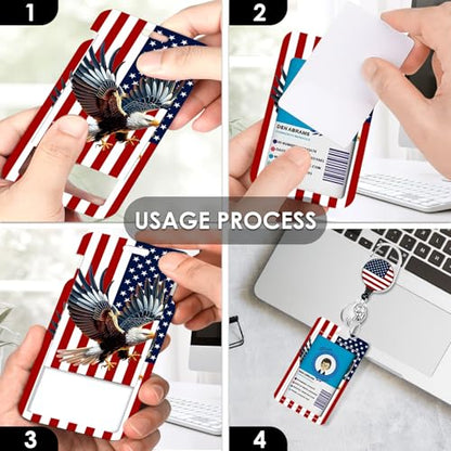 Unitedstates Flag Lanyards ID Badge, American Flag ID Badge Holder with Retractable Reel Clip and Keychain, Vertical Heavy Duty Identity Badge Cover Case Protector for Teacher Nurse Women Man - color: Nationalflag-red