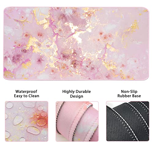 Large Mouse Pad and Keyboard Wrist Rest, Desk Pad for Keyboard and Mouse, 4-in-1 Large Gaming Mouse Pad with Wrist Support, Non-Slip Desk Mat for Home Office Study Game-Pink Gold Marble - color: Pink Gold Marble