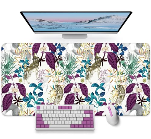 Large Mouse Pad for Desktop, Cute Desk Mat Pad Protector for Work & Gaming, Aesthetic Pretty Anti-Slip Laptop Blotter Cover for Office School Home Supplies, Jungle, 31.5" x 11.8" - color: U-Jungle, size: 31.5L x 11.8W inches
