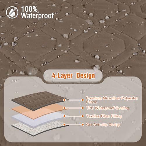 VANSOFY Loveseat Recliner Cover with Console 100% Waterproof Sofa Slipcovers Non-Slip Reclining Couch Cover Split Sofa Covers Furniture Protector for Pets, Dogs(Brown) - color: Brown