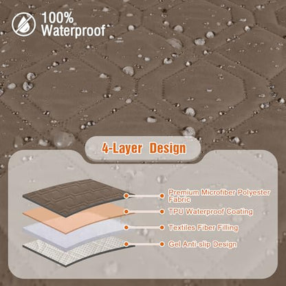 VANSOFY Loveseat Recliner Cover with Console 100% Waterproof Sofa Slipcovers Non-Slip Reclining Couch Cover Split Sofa Covers Furniture Protector for Pets, Dogs(Brown) - color: Brown