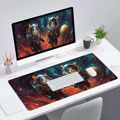 Cute Cat Desk Pad Mouse Pad 31.5 x 11.8 Inch Space Galaxy Colorful Planet Star XL Mouse Pad Large Mousepad Extended Laptop Keyboard Mat Gaming Desk Pad Mouse Mat Office Computer Keyboard Laptop Home - color: Cute Cat, size: 11.8W x 31.5L inches