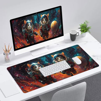 Cute Cat Desk Pad Mouse Pad 31.5 x 11.8 Inch Space Galaxy Colorful Planet Star XL Mouse Pad Large Mousepad Extended Laptop Keyboard Mat Gaming Desk Pad Mouse Mat Office Computer Keyboard Laptop Home - color: Cute Cat, size: 11.8W x 31.5L inches